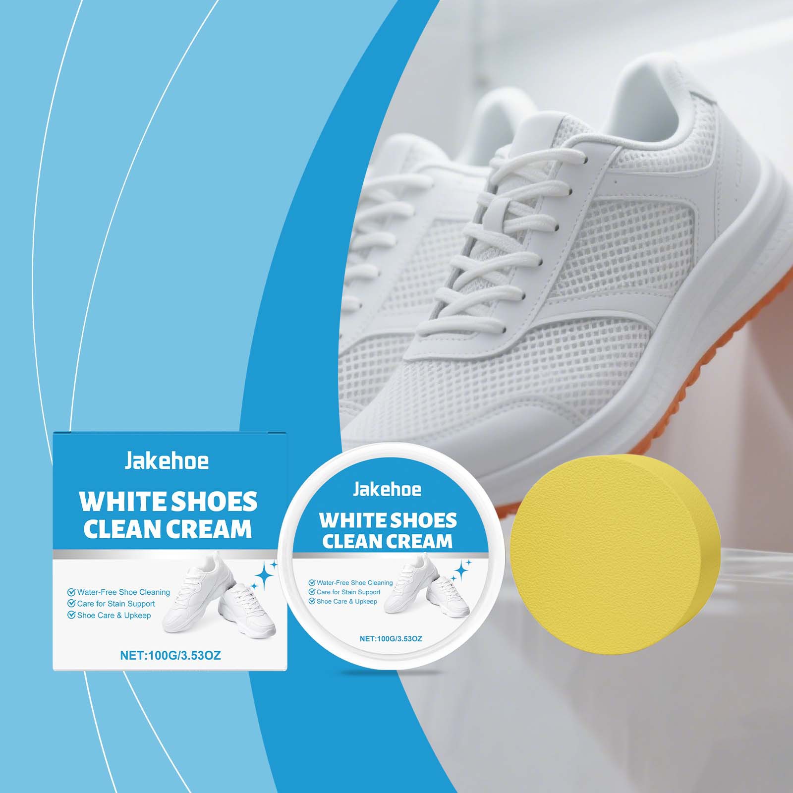 Sneaker Care Whitener - ครีมทำความสะอาดรองเท้าสีขาว น้ำยาขจัดคราบรองเท้าผ้าใบ ทำความสะอาดแบบไม่ใช้น้ำ ครีมขัดฟื้นฟูสีขาว สำหรับรองเท้าหนังและผ้าใบ 100